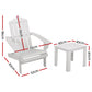 Set of 2 Adirondack Outdoor Table and Chair Wooden Beach Chair Patio Furniture White
