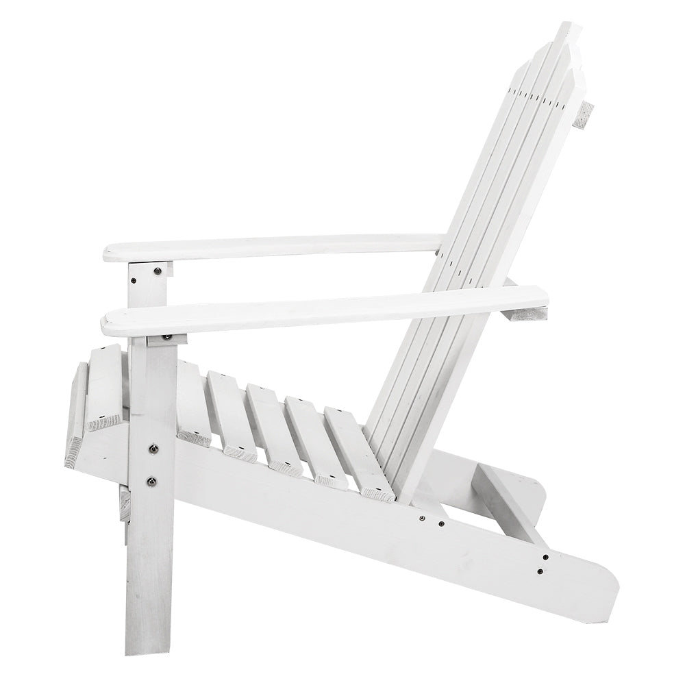 Set of 2 Adirondack Outdoor Table and Chair Wooden Beach Chair Patio Furniture White