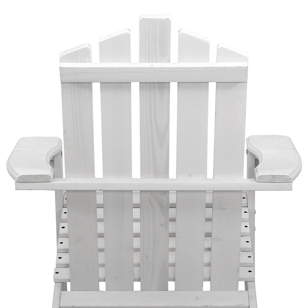 Set of 2 Adirondack Outdoor Table and Chair Wooden Beach Chair Patio Furniture White