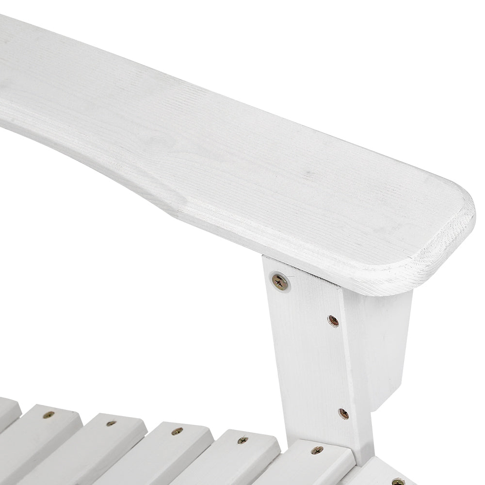 Set of 2 Adirondack Outdoor Table and Chair Wooden Beach Chair Patio Furniture White