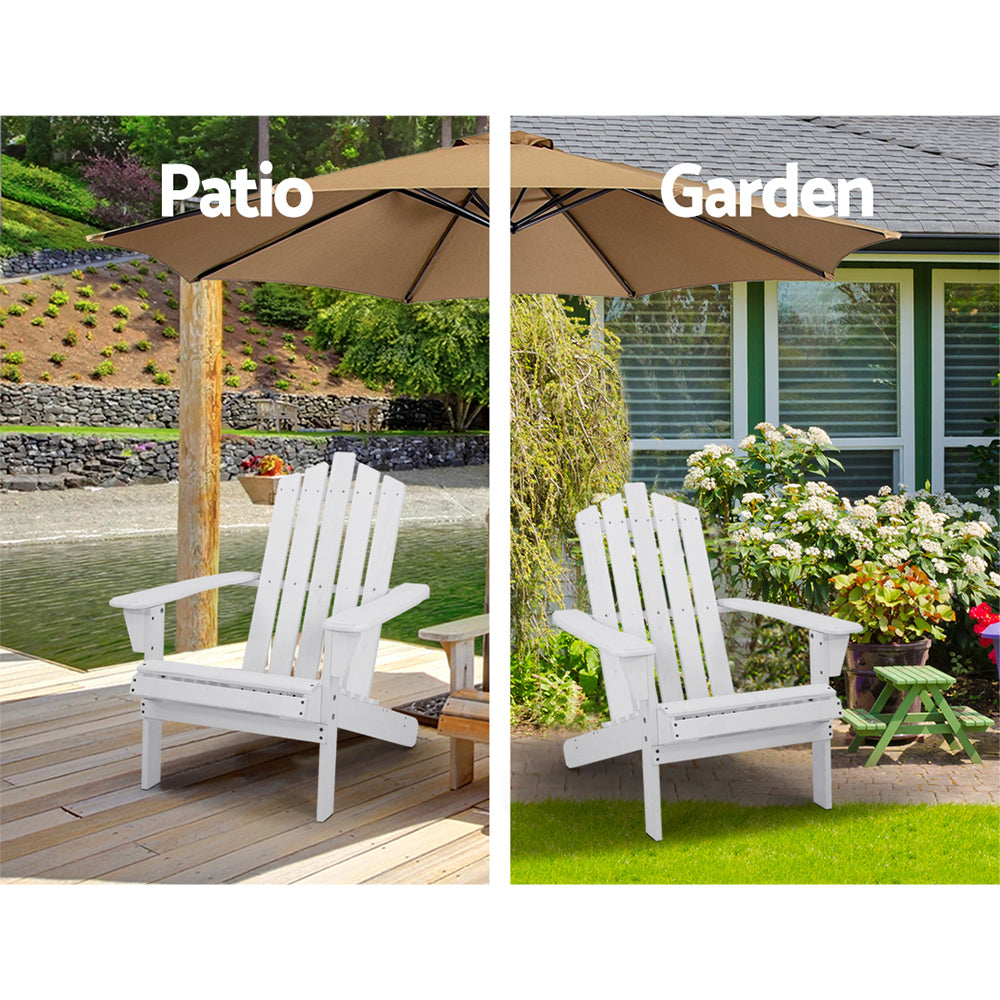 Set of 2 Adirondack Outdoor Table and Chair Wooden Beach Chair Patio Furniture White