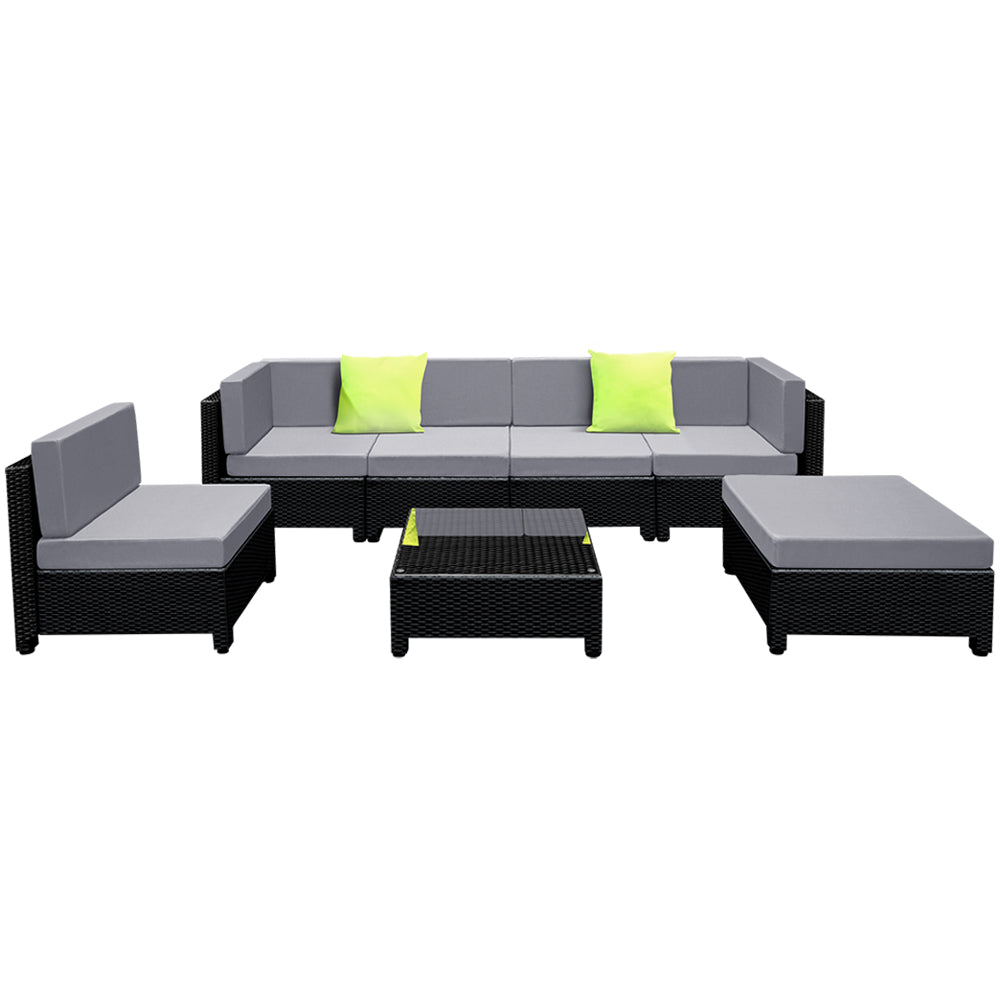 Homer 6-Seater Outdoor Set Furniture Lounge Setting Wicker Couches Garden Patio Pool 7-Piece Sofa - Green