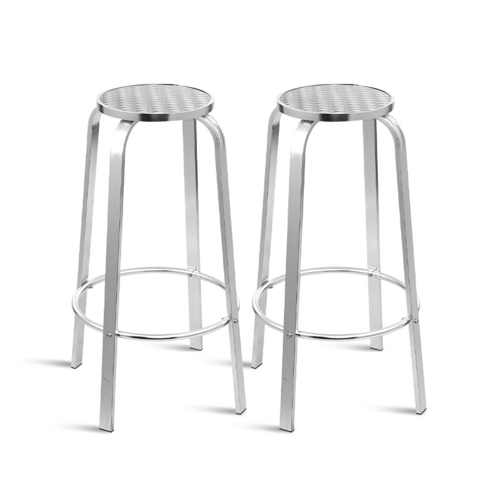 Jarrow Set of 2 Outdoor Bar Stools Patio Furniture Indoor Bistro Kitchen Aluminum - Silver