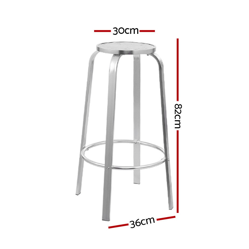 Jarrow Set of 2 Outdoor Bar Stools Patio Furniture Indoor Bistro Kitchen Aluminum - Silver