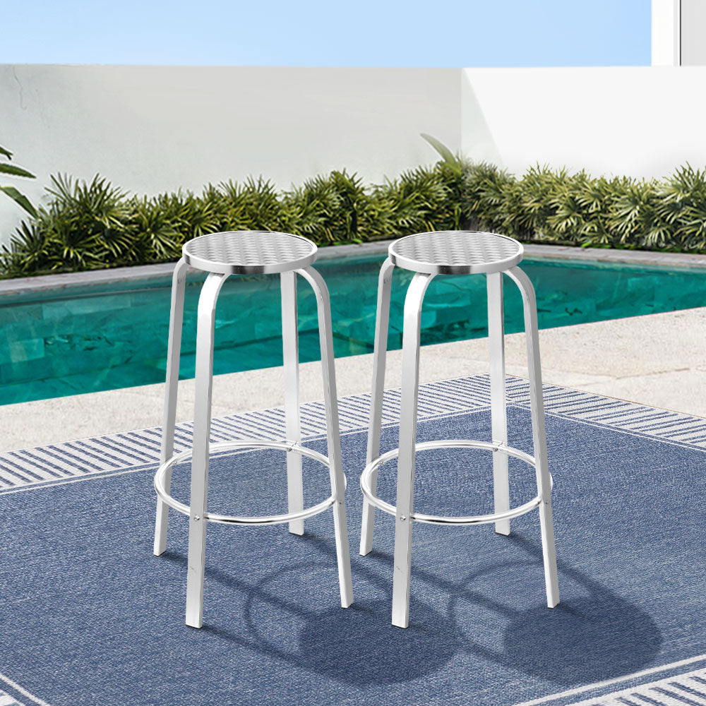 Jarrow Set of 2 Outdoor Bar Stools Patio Furniture Indoor Bistro Kitchen Aluminum - Silver