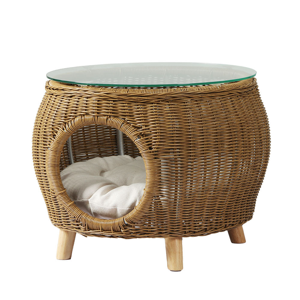 Ireni Coffee Side Table Wicker Aluminium Desk Pet Bed Storage Outdoor Furniture