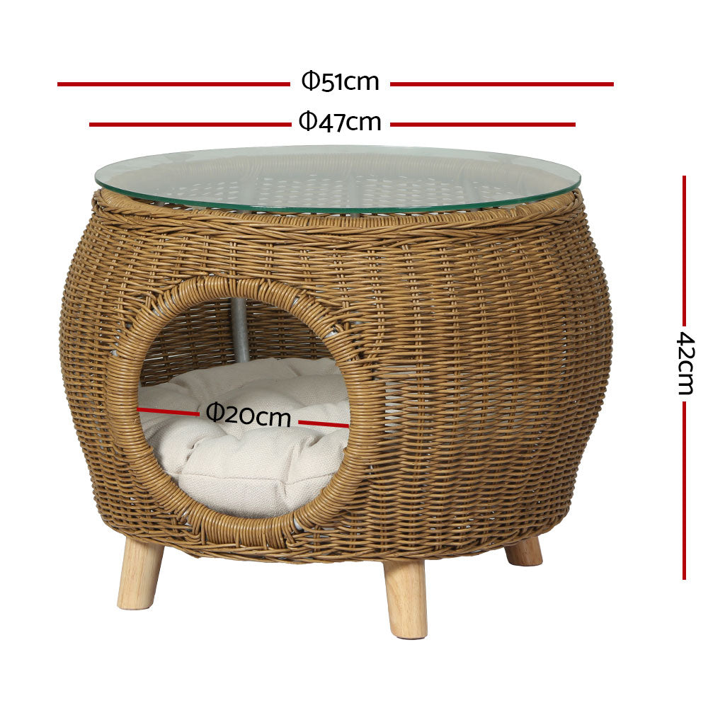 Ireni Coffee Side Table Wicker Aluminium Desk Pet Bed Storage Outdoor Furniture