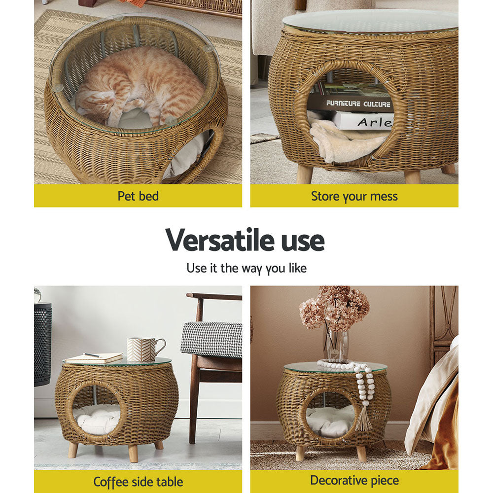 Ireni Coffee Side Table Wicker Aluminium Desk Pet Bed Storage Outdoor Furniture