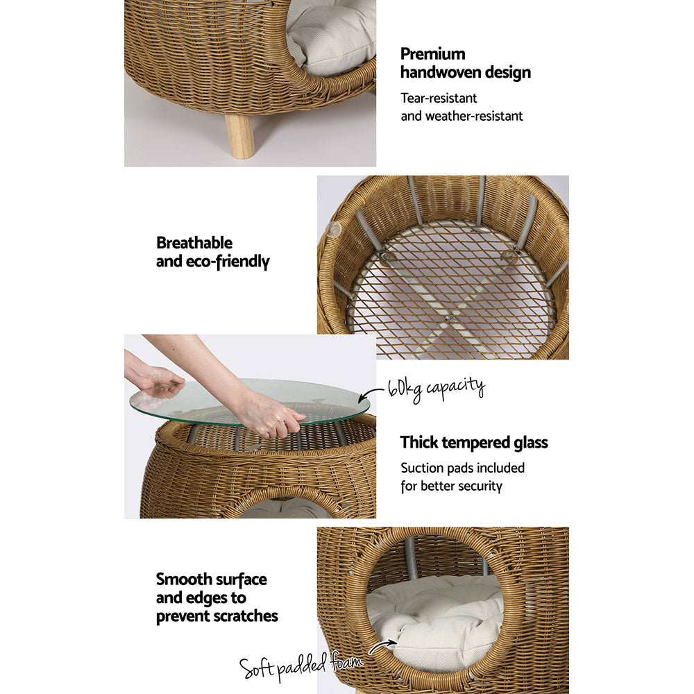 Ireni Coffee Side Table Wicker Aluminium Desk Pet Bed Storage Outdoor Furniture