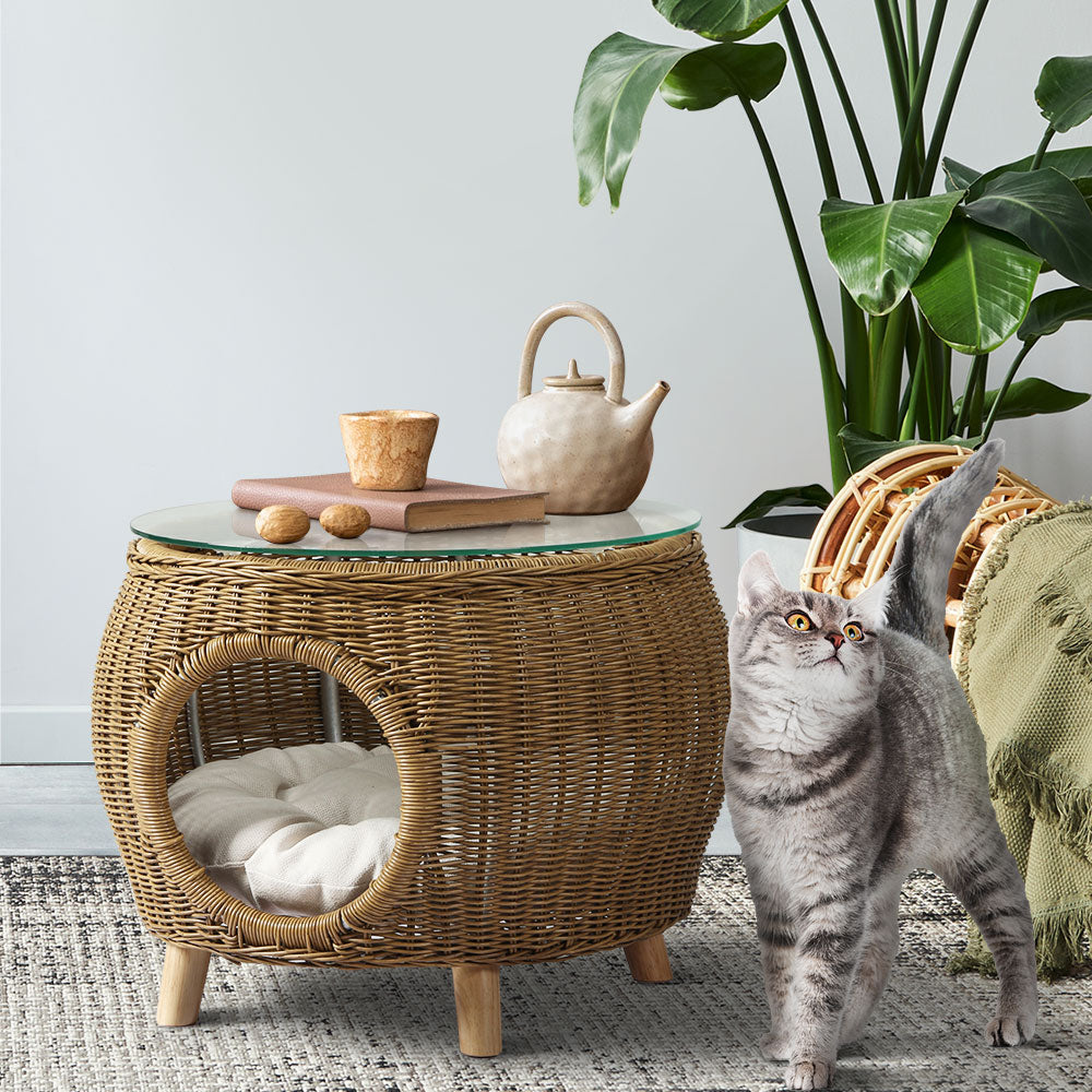 Ireni Coffee Side Table Wicker Aluminium Desk Pet Bed Storage Outdoor Furniture