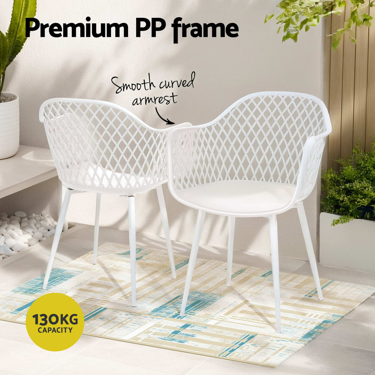 Altina 4-Seater Table and Chairs Patio Garden Furniture Diamond 5-Piece Outdoor Dining Set - White & Wood