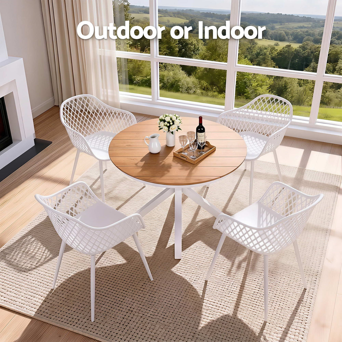 Altina 4-Seater Table and Chairs Patio Garden Furniture Diamond 5-Piece Outdoor Dining Set - White & Wood