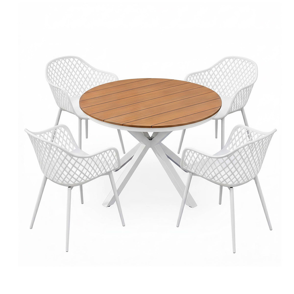 Altina 4-Seater Table and Chairs Patio Garden Furniture Diamond 5-Piece Outdoor Dining Set - White & Wood
