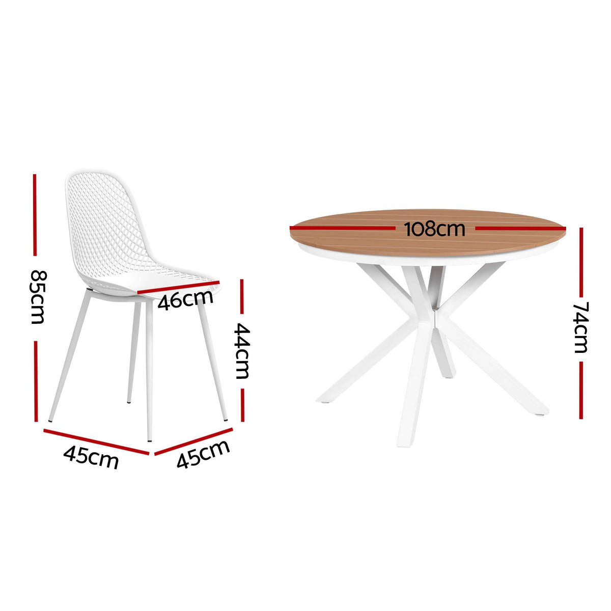 Epiria 4-Seater Table and Chairs Patio Garden Furniture Lattice 5-Piece Outdoor Dining Set - White & Wood