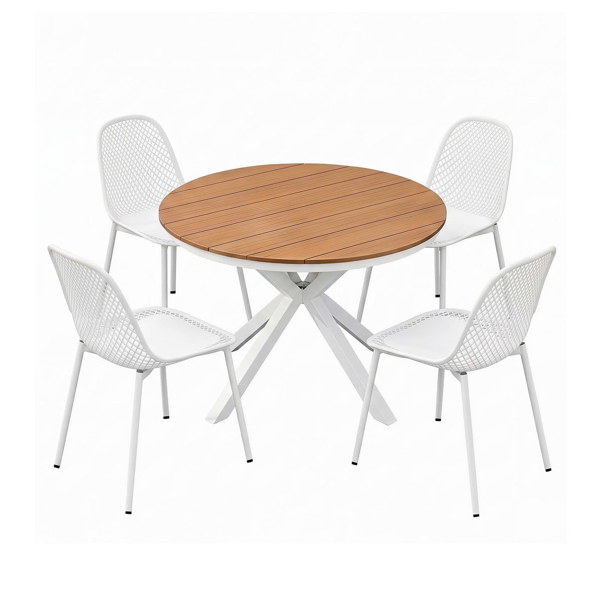 Epiria 4-Seater Table and Chairs Patio Garden Furniture Lattice 5-Piece Outdoor Dining Set - White & Wood