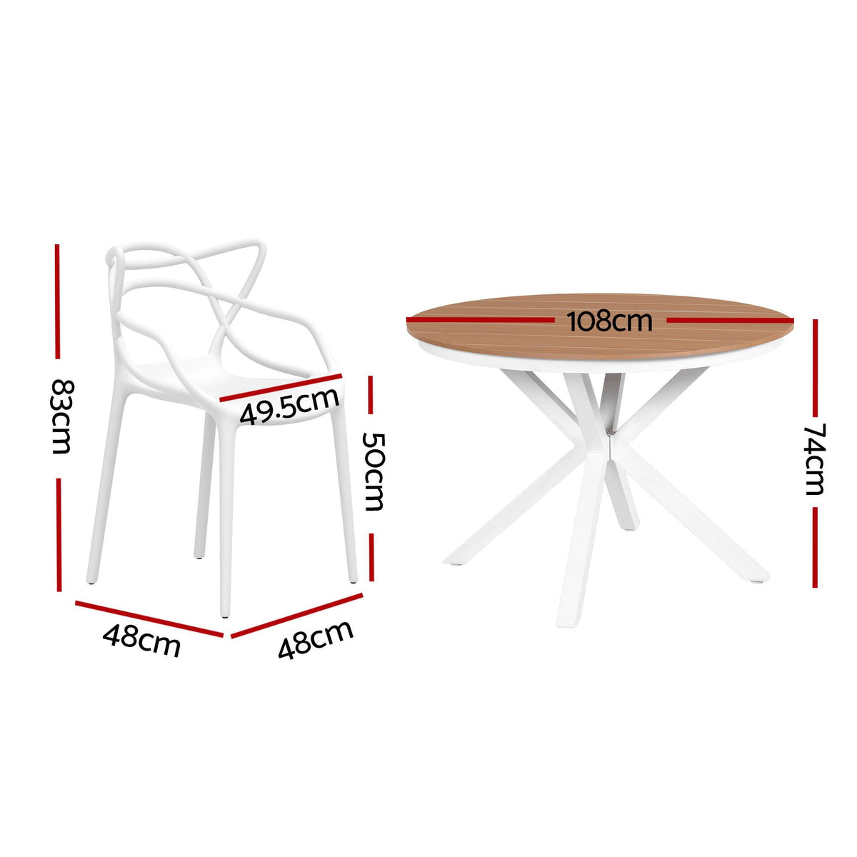 Galatia 4-Seater Table and Chairs Patio Garden Furniture Entwine 5-Piece Outdoor Dining Set - White & Wood