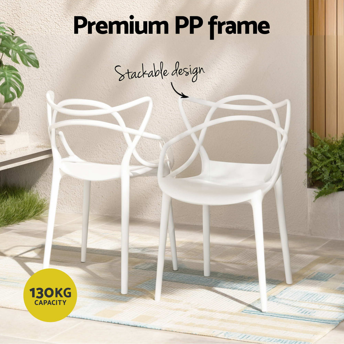 Galatia 4-Seater Table and Chairs Patio Garden Furniture Entwine 5-Piece Outdoor Dining Set - White & Wood
