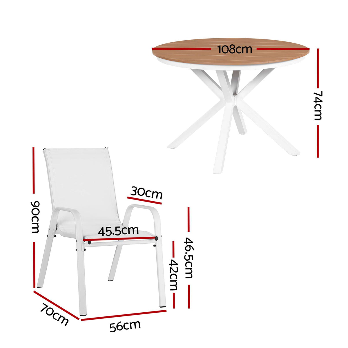 Orelia 6-Seater Table and Chairs Patio Garden Furniture Steel 7-Piece Outdoor Dining Set - White & Wood