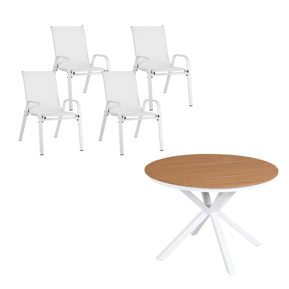 Orelia 6-Seater Table and Chairs Patio Garden Furniture Steel 7-Piece Outdoor Dining Set - White & Wood