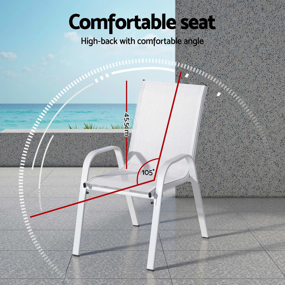 Orelia 6-Seater Table and Chairs Patio Garden Furniture Steel 7-Piece Outdoor Dining Set - White & Wood