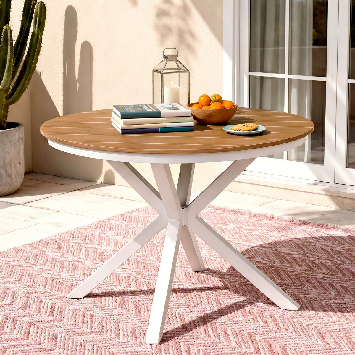 Sedilia Outdoor Dining Table 108CM Aluminum Frame WPC Top Desk Patio Furniture - Wood & White