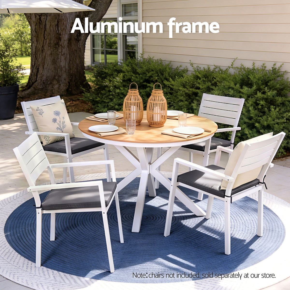 Sedilia Outdoor Dining Table 108CM Aluminum Frame WPC Top Desk Patio Furniture - Wood & White