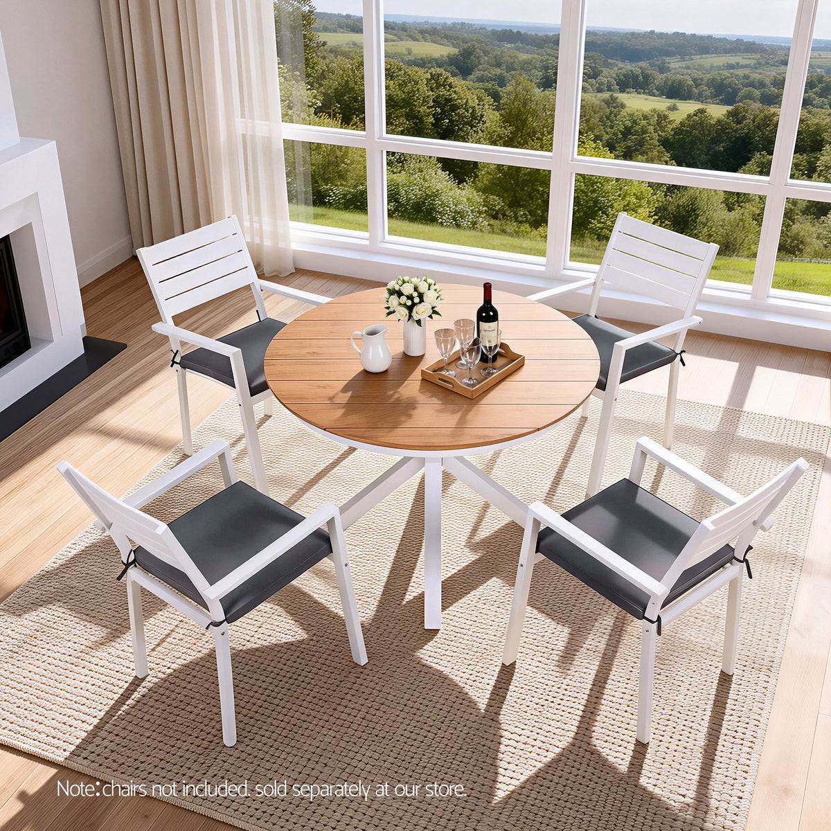 Sedilia Outdoor Dining Table 108CM Aluminum Frame WPC Top Desk Patio Furniture - Wood & White