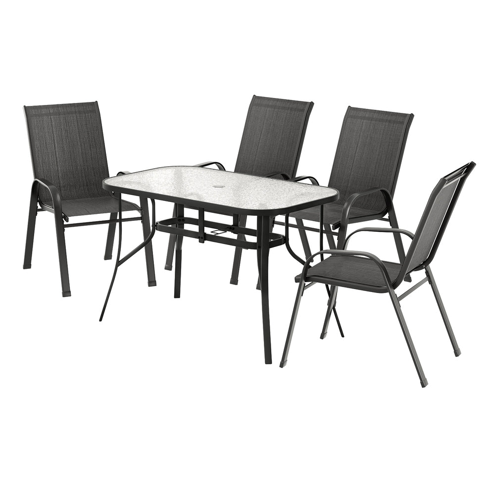 Jovan 4-Seater Outdoor Dining Set Table and Chairs Patio Furniture Bistro Set Garden 5-Piece - Black