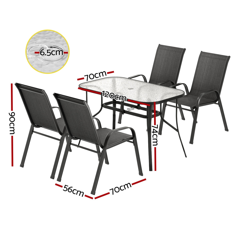 Jovan 4-Seater Outdoor Dining Set Table and Chairs Patio Furniture Bistro Set Garden 5-Piece - Black