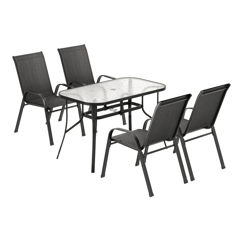 Jovan 4-Seater Outdoor Dining Set Table and Chairs Patio Furniture Bistro Set Garden 5-Piece - Black