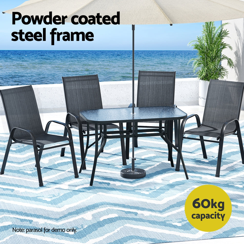 Jovan 4-Seater Outdoor Dining Set Table and Chairs Patio Furniture Bistro Set Garden 5-Piece - Black