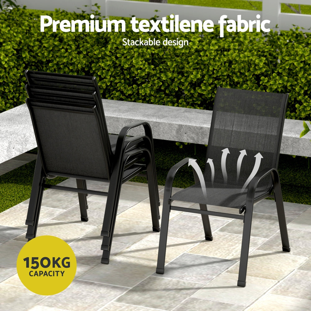 Jovan 4-Seater Outdoor Dining Set Table and Chairs Patio Furniture Bistro Set Garden 5-Piece - Black
