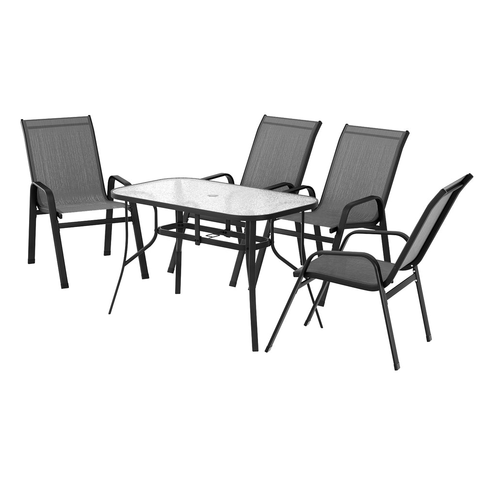 Jovan 4-Seater Outdoor Dining Set Table and Chairs Patio Furniture Bistro Set Garden 5-Piece - Grey