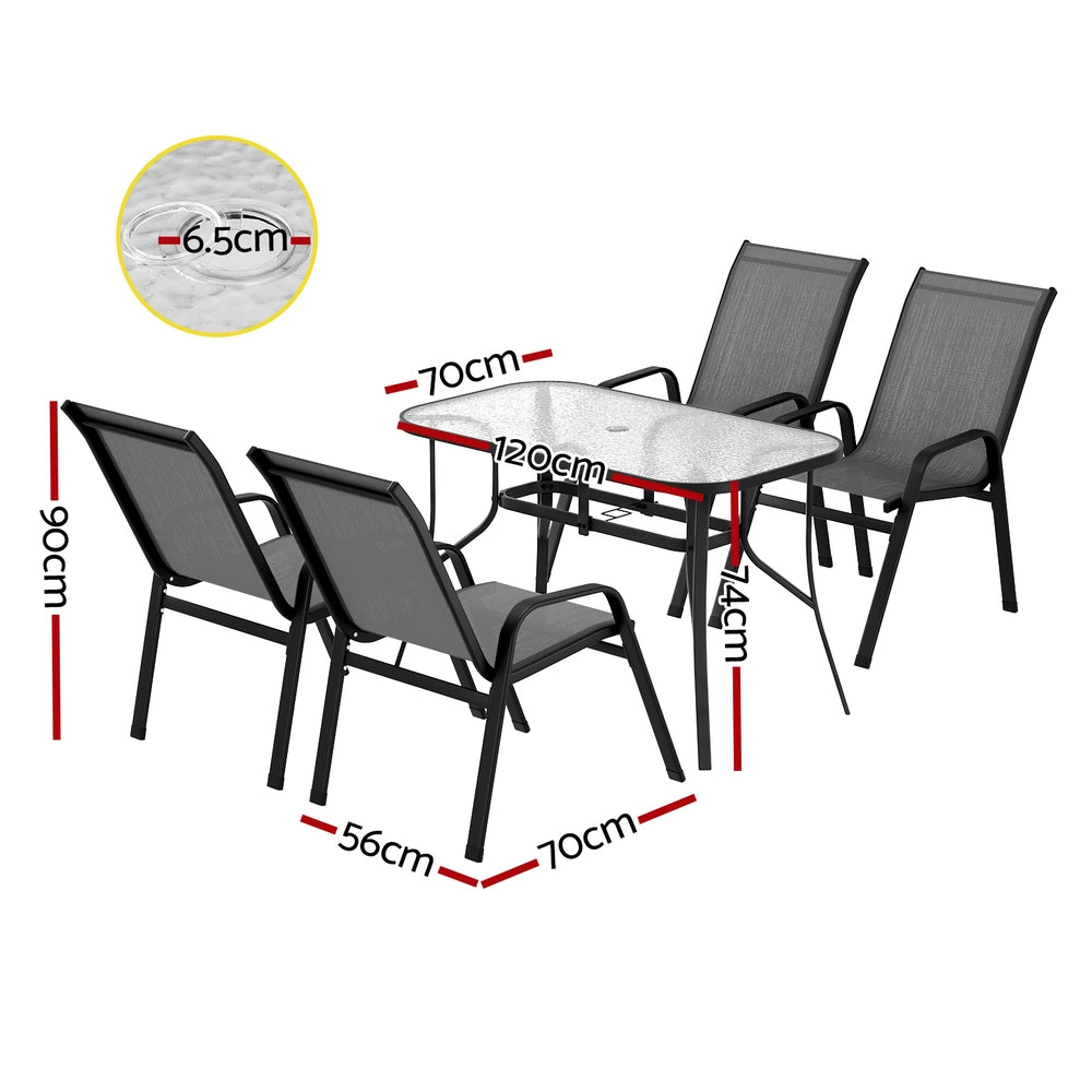 Jovan 4-Seater Outdoor Dining Set Table and Chairs Patio Furniture Bistro Set Garden 5-Piece - Grey