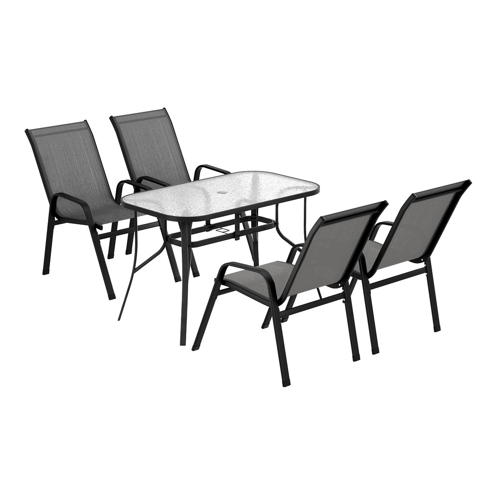 Jovan 4-Seater Outdoor Dining Set Table and Chairs Patio Furniture Bistro Set Garden 5-Piece - Grey