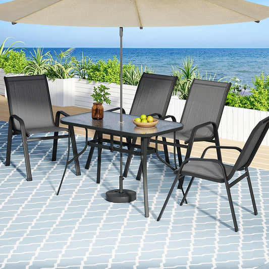 Jovan 4-Seater Outdoor Dining Set Table and Chairs Patio Furniture Bistro Set Garden 5-Piece - Grey