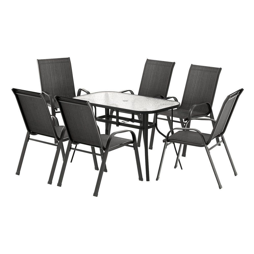 Jovan 6-Seater Outdoor Dining Set Table and Chairs Patio Furniture Garden Bistro Set 7-Piece - Black