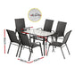 Jovan 6-Seater Outdoor Dining Set Table and Chairs Patio Furniture Garden Bistro Set 7-Piece - Black