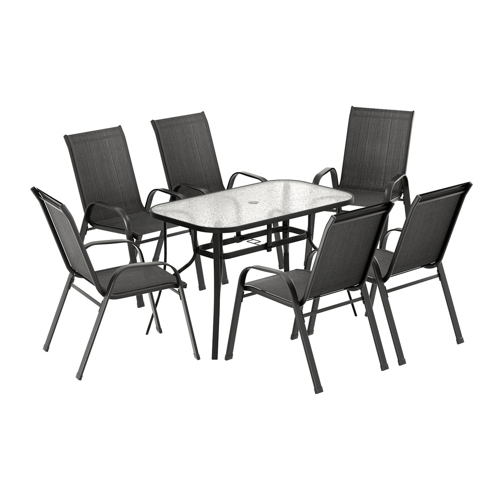 Jovan 6-Seater Outdoor Dining Set Table and Chairs Patio Furniture Garden Bistro Set 7-Piece - Black