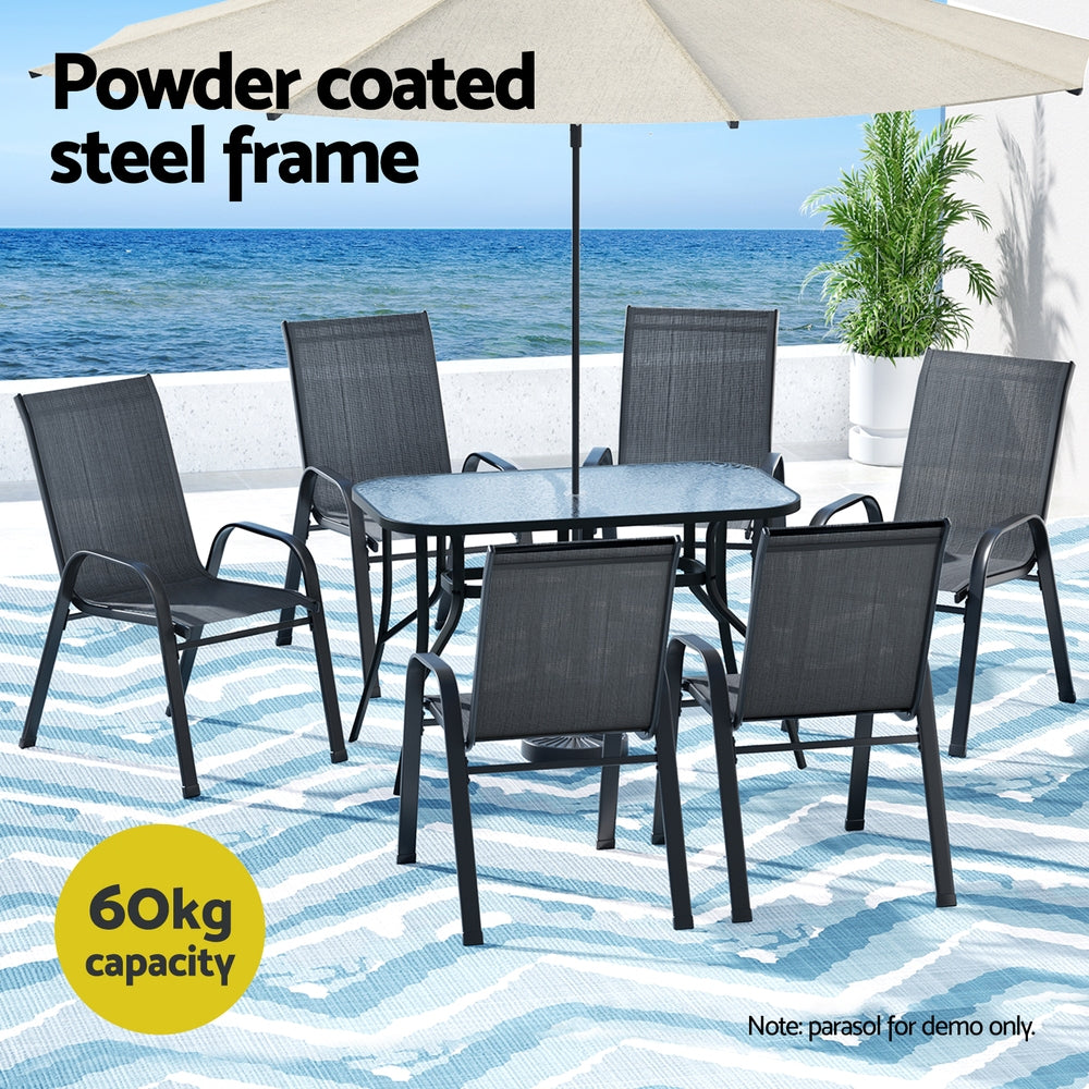 Jovan 6-Seater Outdoor Dining Set Table and Chairs Patio Furniture Garden Bistro Set 7-Piece - Black