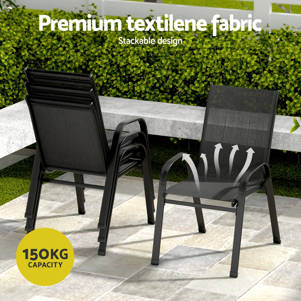 Jovan 6-Seater Outdoor Dining Set Table and Chairs Patio Furniture Garden Bistro Set 7-Piece - Black