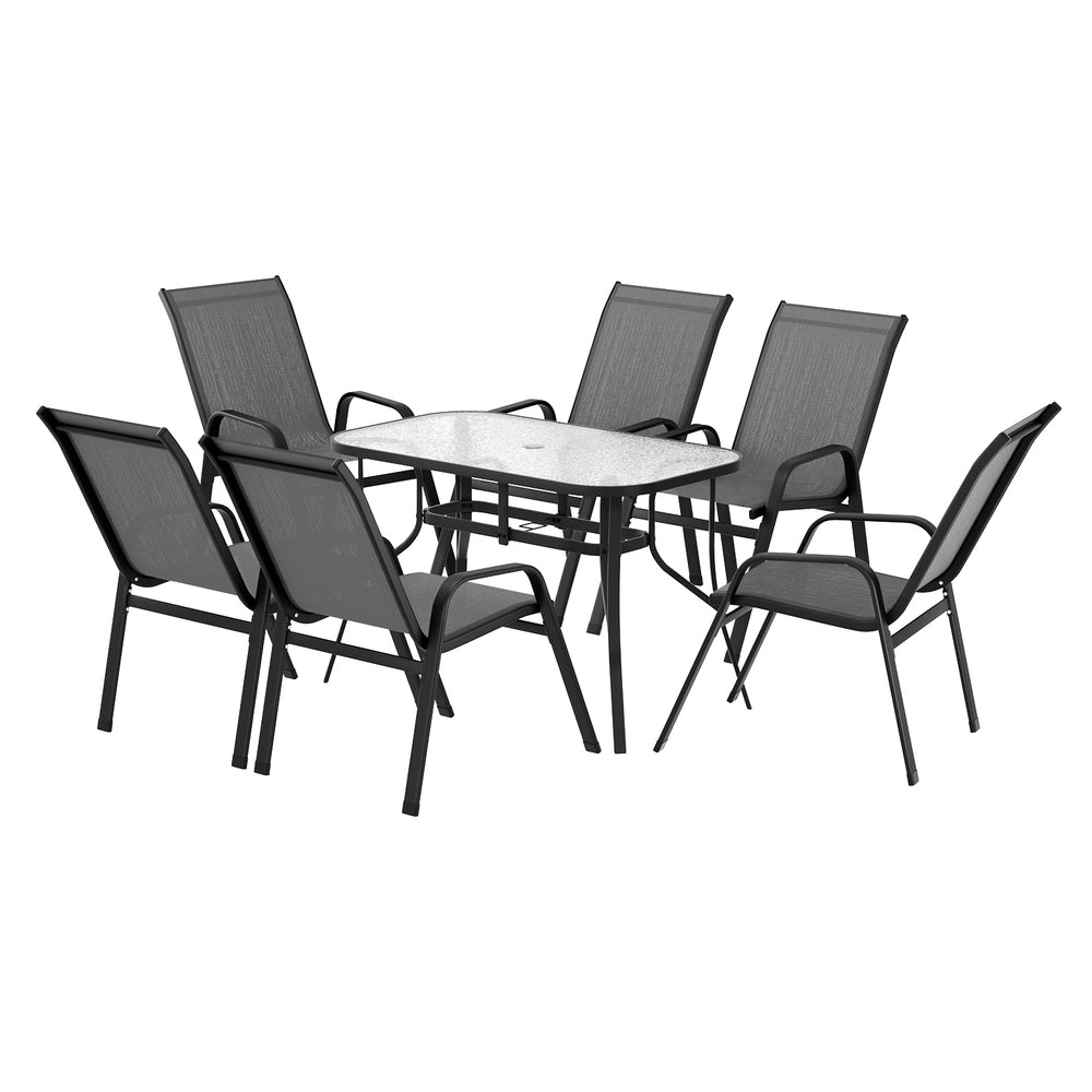 Jovan 6-Seater Outdoor Dining Set Table and Chairs Patio Furniture Garden Bistro Set 7-Piece - Grey