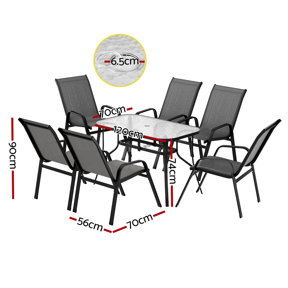 Jovan 6-Seater Outdoor Dining Set Table and Chairs Patio Furniture Garden Bistro Set 7-Piece - Grey
