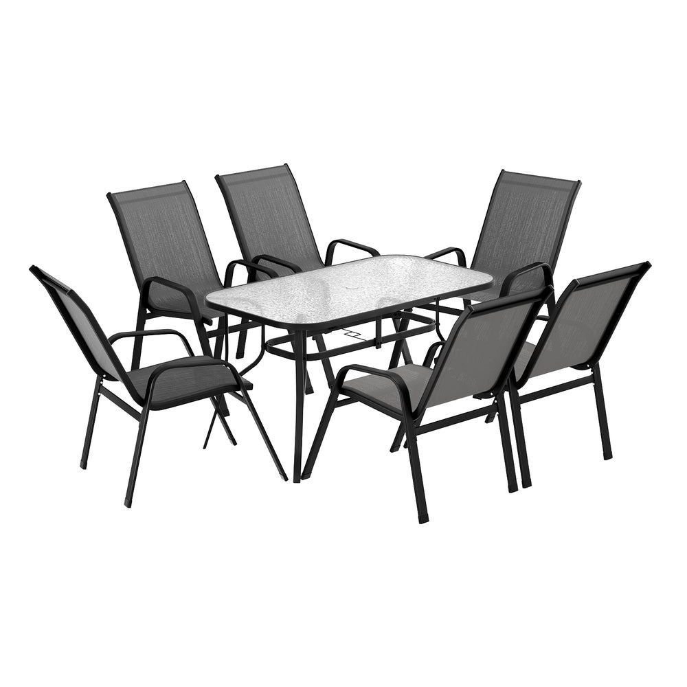 Jovan 6-Seater Outdoor Dining Set Table and Chairs Patio Furniture Garden Bistro Set 7-Piece - Grey