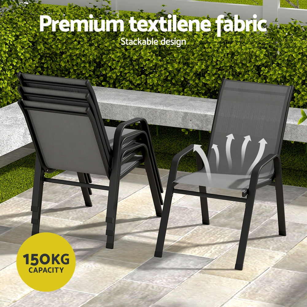Jovan 6-Seater Outdoor Dining Set Table and Chairs Patio Furniture Garden Bistro Set 7-Piece - Grey