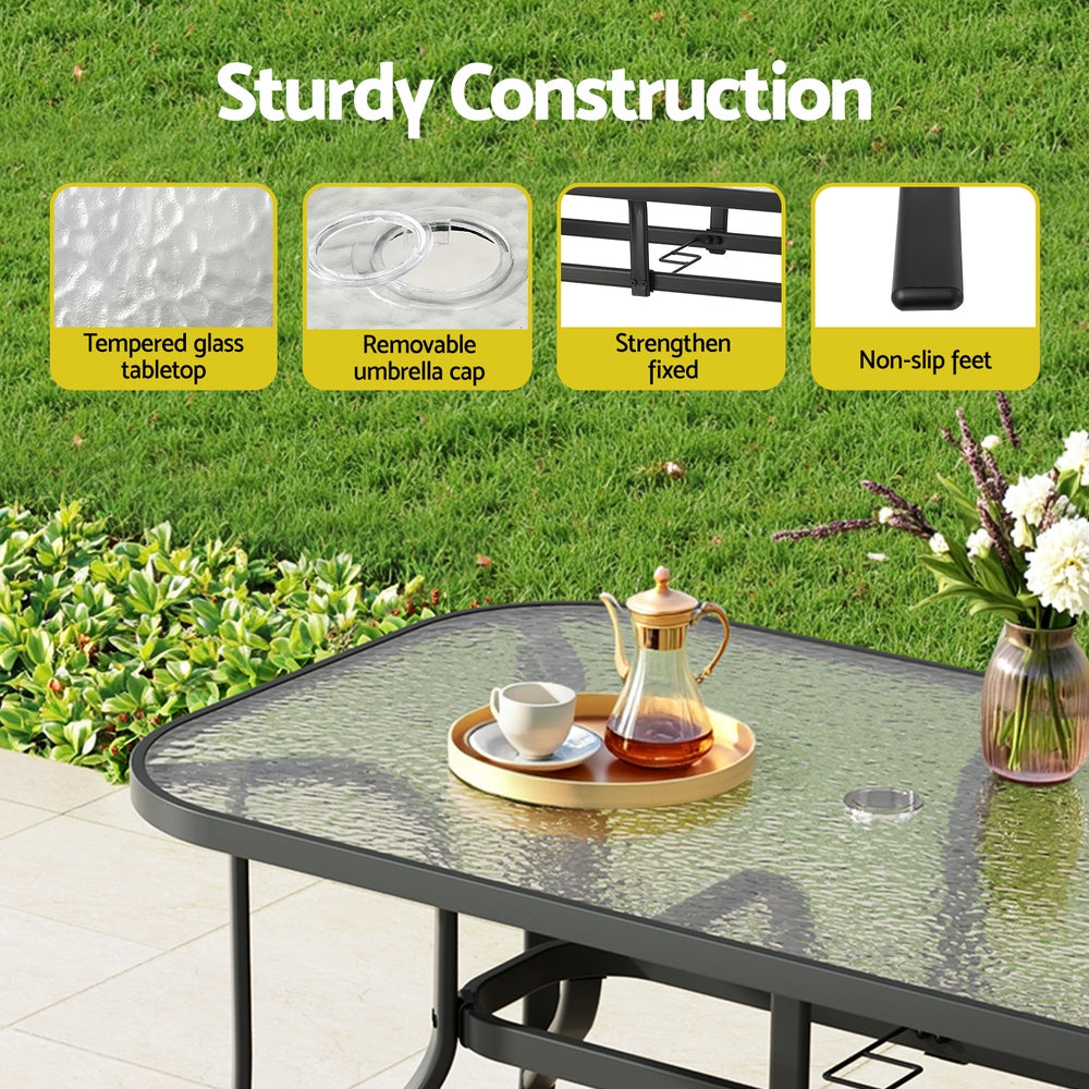 Jovan 6-Seater Outdoor Dining Set Table and Chairs Patio Furniture Garden Bistro Set 7-Piece - Grey