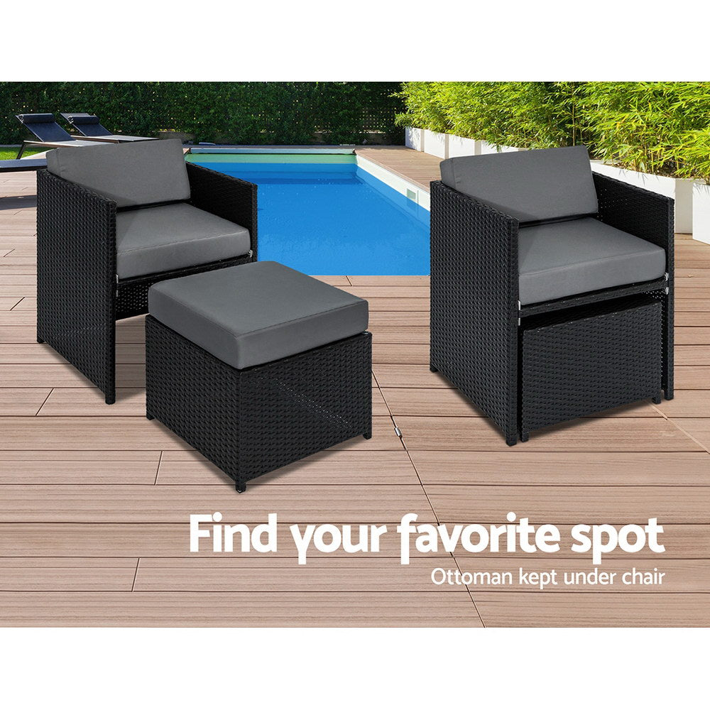 Carnforth 12-Seater Wicker Outdoor 13-Piece Dining Table Set - Black