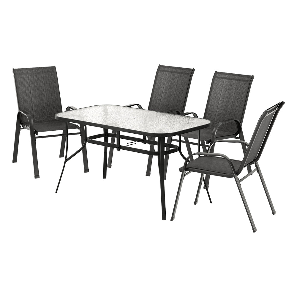 Jovan 4-Seater Outdoor Dining Set Table and Chairs Patio Furniture Bistro Set Garden 5-Piece - Black