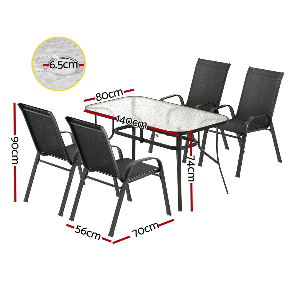 Jovan 4-Seater Outdoor Dining Set Table and Chairs Patio Furniture Bistro Set Garden 5-Piece - Black