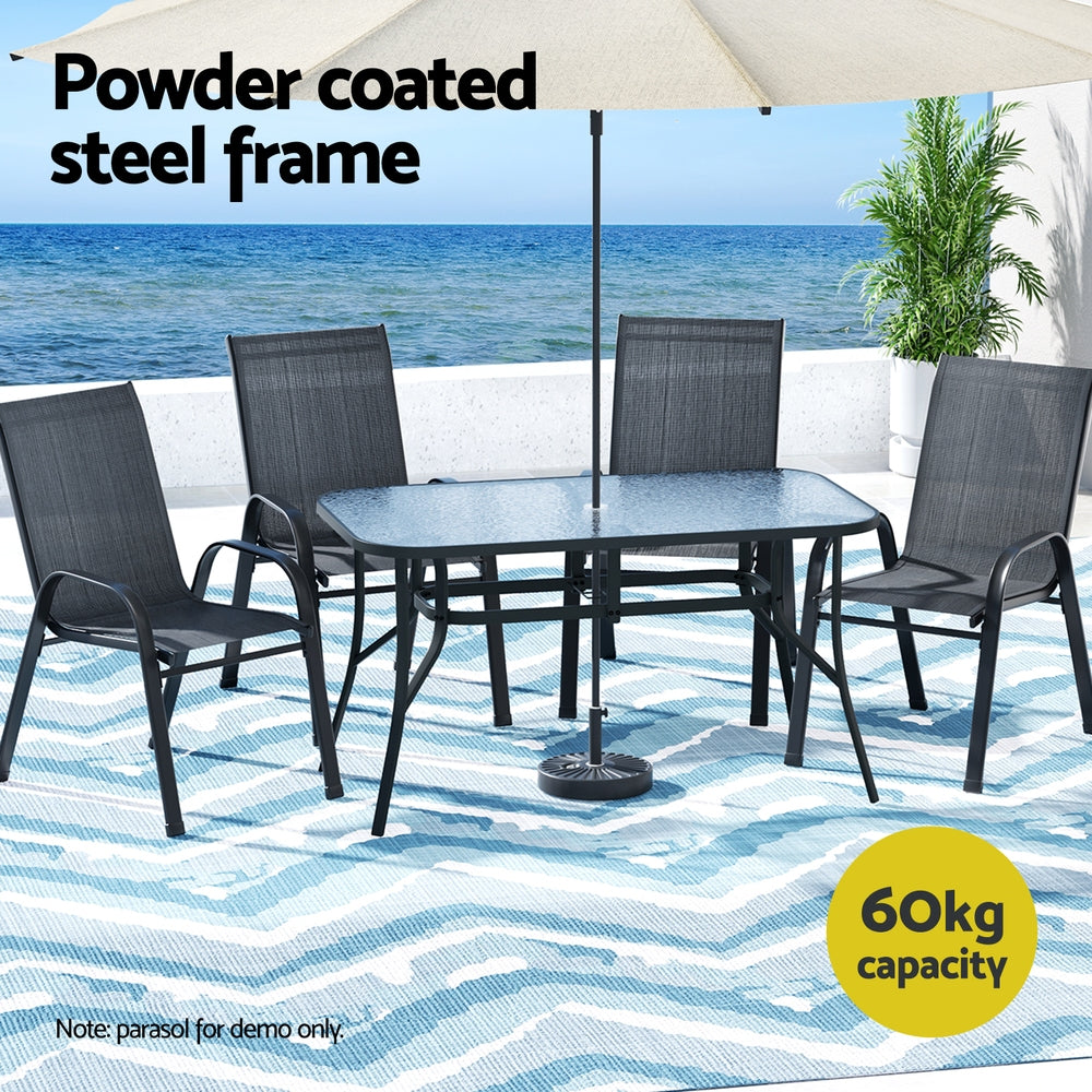Jovan 4-Seater Outdoor Dining Set Table and Chairs Patio Furniture Bistro Set Garden 5-Piece - Black